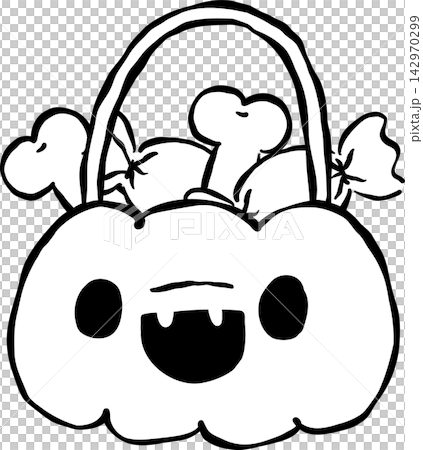 Cute Hand drawn Pumpkin Treat Bucket Outline 142970299