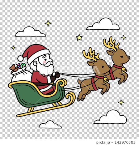 Santa flying in sled Santa flying in sled 142970503
