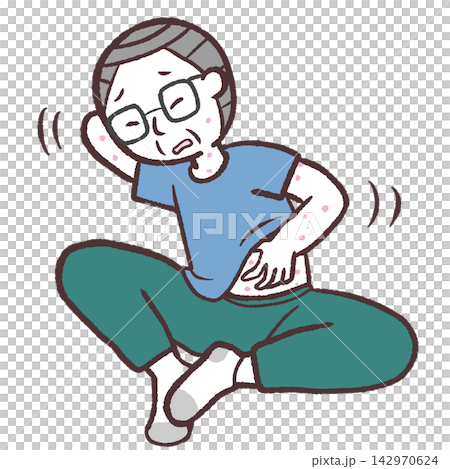 一位老年男子身上長蕁麻疹的插畫。 142970624