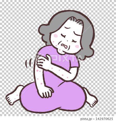 一位老年婦女身上長蕁麻疹的插畫。 一位老年婦女身上長蕁麻疹的插畫。 142970625