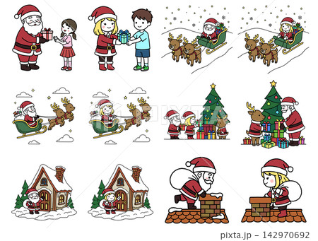 サンタのクリスマスイラストセット サンタのクリスマスイラストセット 142970692