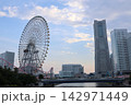 青空と夕焼けが交差する横浜みなとみらい。大観覧車と超高層ビル群が映える美しいウォーターフロント 142971449