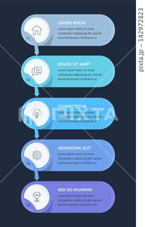 Vertical Process Flow Infographic Template with Five Steps 142972823