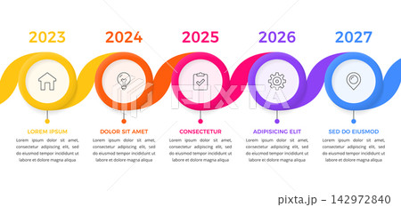 Five Step Timeline Infographic Template With Connected Circles 142972840