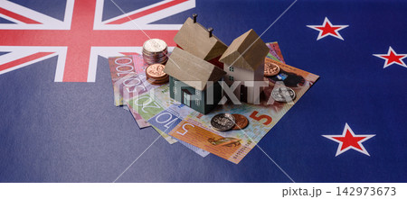Real estate, conceptual background on the New Zealand flag, renting, investing, and business 142973673