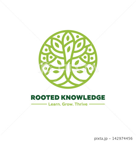 Rooted knowledge circular tree logo for educational branding Rooted knowledge circular tree logo for educational branding 142974456
