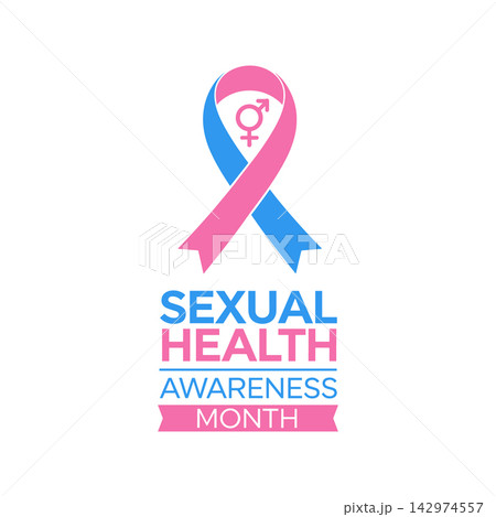 Sexual health awareness month concept with pink and blue ribbon and gender symbols isolated on white background 142974557