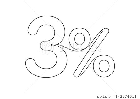 Continuous line drawing of 3 percent discount sign, vector illustration isolated on white background 142974611