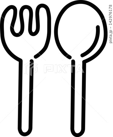 フォークとスプーンの線画イラスト フォークとスプーンの線画イラスト 142976178