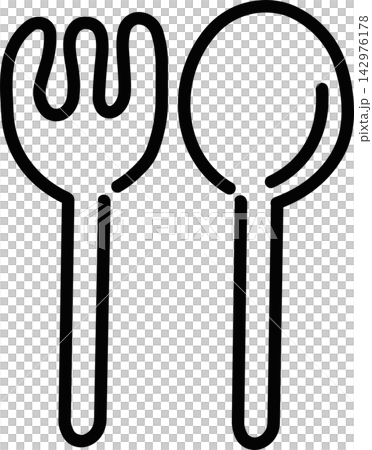 フォークとスプーンの線画イラスト フォークとスプーンの線画イラスト 142976178