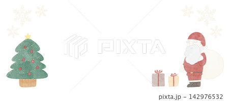 かわいいクリスマスのフレームイラスト 水彩風 かわいいクリスマスのフレームイラスト 水彩風 142976532