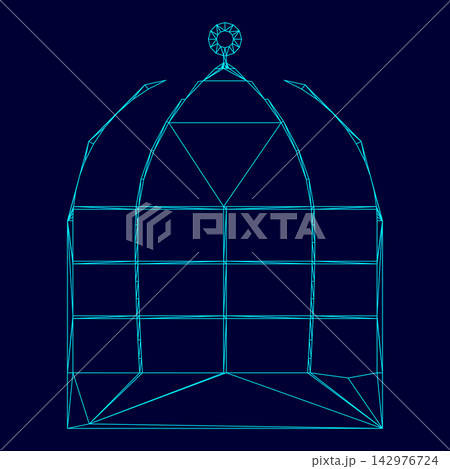 Iron cage low poly triangulation triangulated polygonal electric cyan blue vibrant aqua neon color vector illustration image outline contour line 142976724