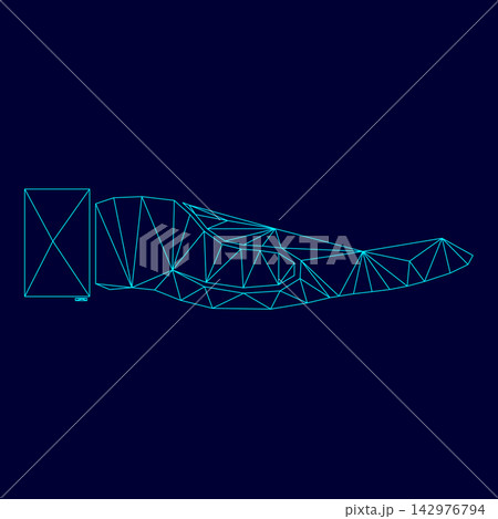 Hand low poly triangulation triangulated polygonal electric cyan blue vibrant aqua neon color vector illustration image outline contour line 142976794