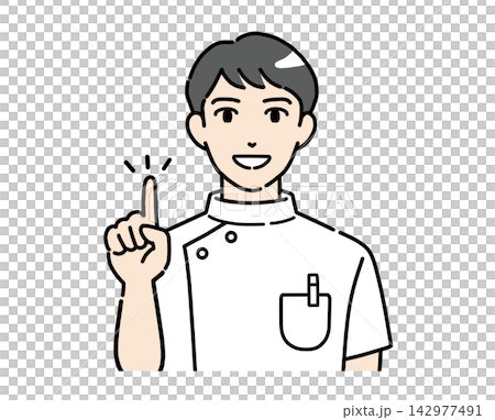指差しでポイントを説明する若い男性医療従事者のイラスト素材 142977491
