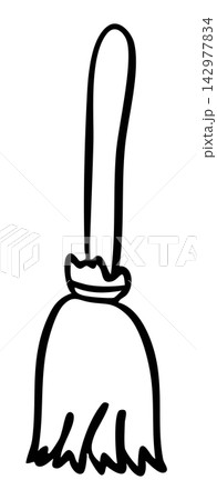 Hand drawn witch broom outline for colouring book, art, painting, Halloween event, activity, costume, circus, theme park, cartoon, character, comic, mascot, standee, trick or treat, stickers, object 142977834