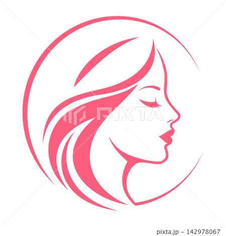 Elegant Female Face and Hair Beauty Logo Vector 142978067