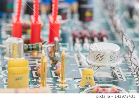 Electronics Circuit Board Macro with Components and Soldered Parts 142978433