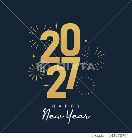 2027 Happy New Year, New years eve Typography Greating post Banner Background 142978764