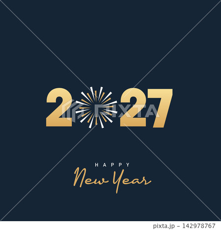 2027 Happy New Year, New years eve Typography Greating post Banner Background 142978767