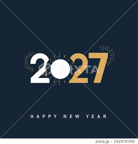 2027 Happy New Year, New years eve Typography Greating post Banner Background 142978769