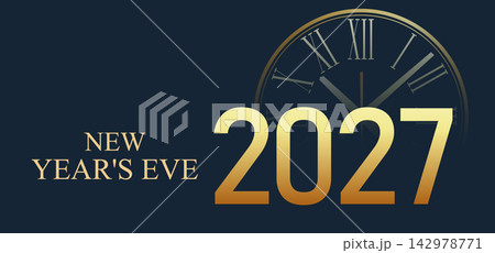 2027 Happy New Year, New years eve Typography Greating post Banner Background 142978771