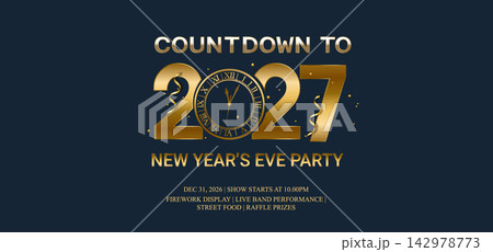 2027 Happy New Year, New years eve Typography Greating post Banner Background 2027 Happy New Year, New years eve Typography Greating post Banner Background 142978773