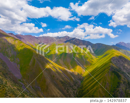 Aerial View of Vibrant Mountain Landscape in Kyrgyzstan Aerial View of Vibrant Mountain Landscape in Kyrgyzstan 142978837