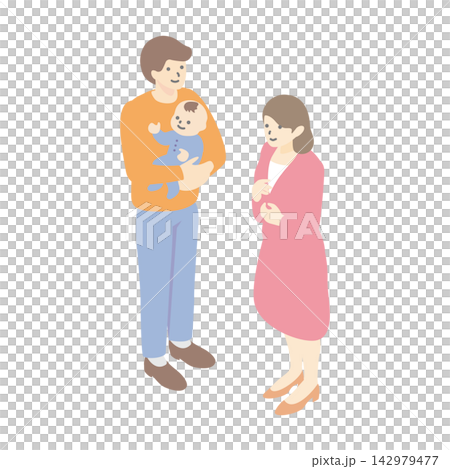 Isometric illustration of a family conversing, discussing, or considering various topics: life planning, housing, insurance, childcare, moving, etc. Isometric illustration of a family conversing, discussing, or considering various topics: life planning, housing, insurance, childcare, moving, etc. 142979477