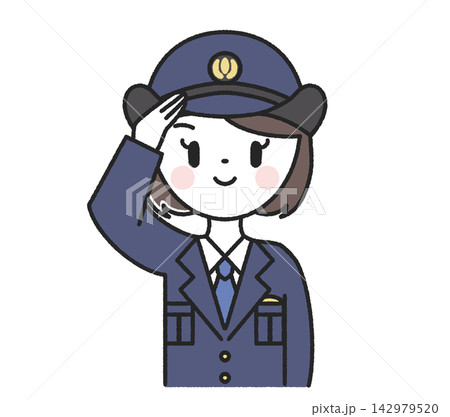 敬礼をする女性警察官 142979520