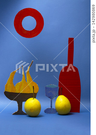 Abstract decorative still life with items carved from cardboard Abstract decorative still life with items carved from cardboard 142980869
