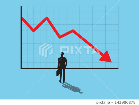 Businessman looking at interest rates falling down stock illustration Businessman looking at interest rates falling down stock illustration 142980879