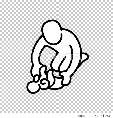 A stick figure changing a baby's diaper A stick figure changing a baby's diaper 142981068