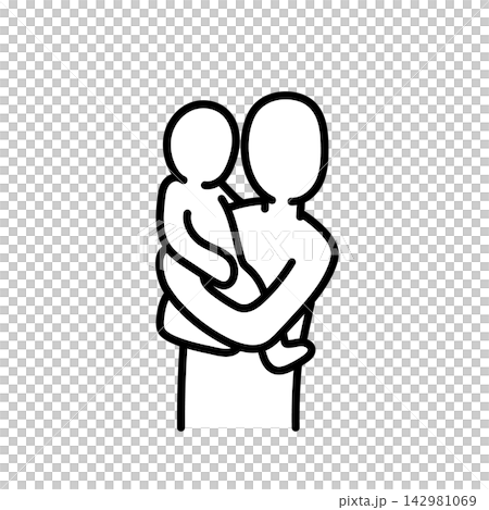 A stick figure holding a child A stick figure holding a child 142981069