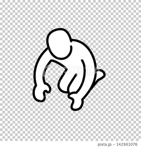 A stick figure in the series, crouching down and collecting something. A stick figure in the series, crouching down and collecting something. 142981076