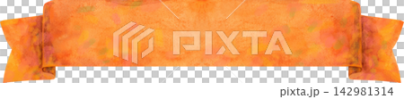 Watercolor orange ribbon. Hand-drawn illustration 142981314