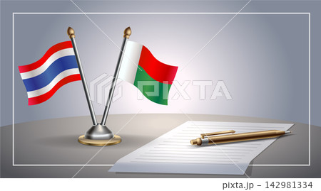Small national flag of Thailand and Madagascar flag Relation, Template Vector Illustration 142981334