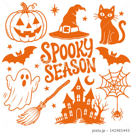 Halloween Hand Drawn Spooky Icon Set Illustration Halloween Hand Drawn Spooky Icon Set Illustration 142981443