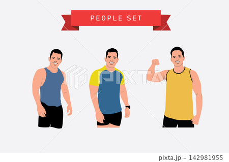 Fitness man in sportswear. Vector illustration in flat style Fitness man in sportswear. Vector illustration in flat style 142981955