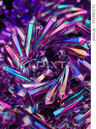 Magic Holographic 3D Crystals Background. 3D Render Illustration. 142982232