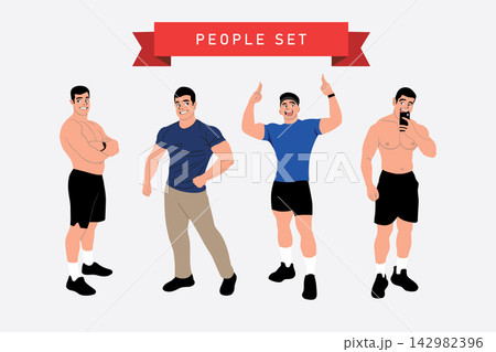 Set of cartoon vector illustrations of men in different sportswear. Set of cartoon vector illustrations of men in different sportswear. 142982396