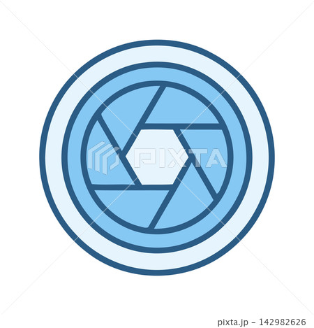 Clean vector illustration of a camera lens aperture icon, perfect for photo settings or digital media design concepts. Clean vector illustration of a camera lens aperture icon, perfect for photo settings or digital media design concepts. 142982626