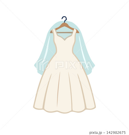 Elegant vector drawing of a bridal gown template featuring a graceful sheer veil. Perfect for wedding invitations or fashion mockups. Elegant vector drawing of a bridal gown template featuring a graceful sheer veil. Perfect for wedding invitations or fashion mockups. 142982675