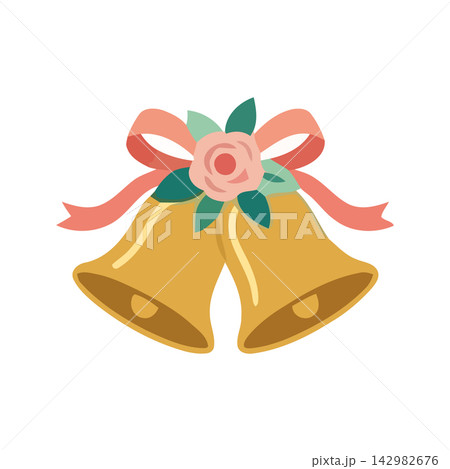 Festive cartoon jingle bell drawing featuring decorative ribbons, perfect for seasonal celebration or holiday greeting cards. Festive cartoon jingle bell drawing featuring decorative ribbons, perfect for seasonal celebration or holiday greeting cards. 142982676