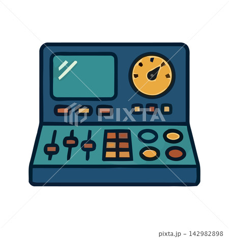 Vector drawing of a vintage style digital dashboard gauge and display screen for retro-tech concept. Vector drawing of a vintage style digital dashboard gauge and display screen for retro-tech concept. 142982898