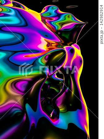 Abstract Neon Liquid Flow Render. Vibrant Surreal Art 142982914