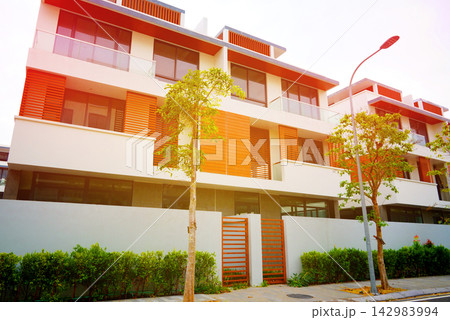 Villa building in contemporary architectural style on Phu Quoc Island in Vietnam Villa building in contemporary architectural style on Phu Quoc Island in Vietnam 142983994