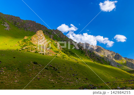 Vast Mountain Landscape Under Bright Blue Sky 142984255