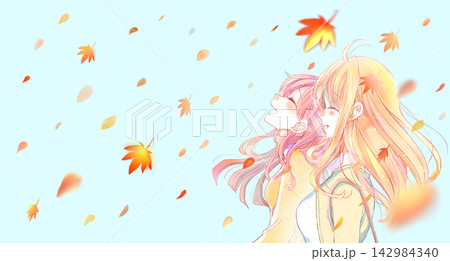出掛ける笑顔の女性 2人 紅葉 出掛ける笑顔の女性 2人 紅葉 142984340