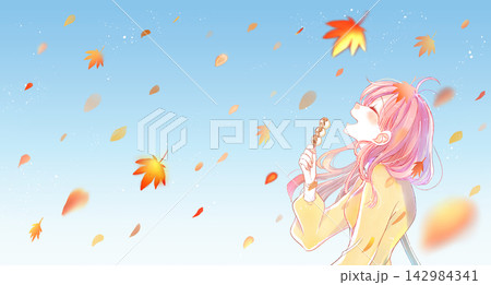 出掛ける笑顔の女性　紅葉　食べ歩き 142984341
