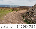 Stony path and cairn on Dunkery Beacon summit view, Somerset 142984785